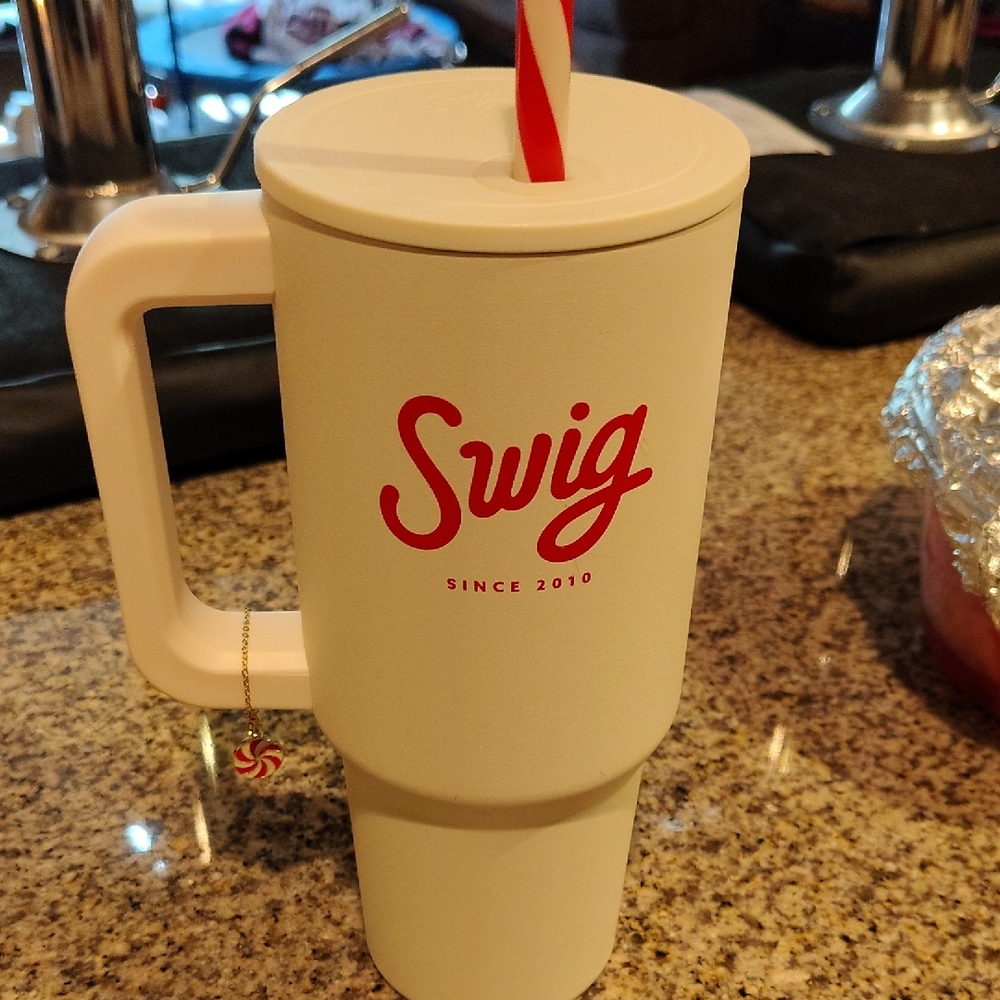 Swig White Mug with Red Straw
